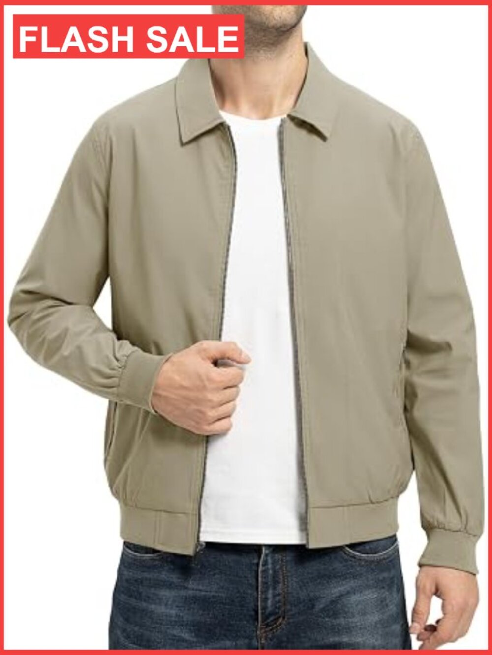 Men's Lightweight Windbreaker Jacket Full Zip with Pockets Fall Golf Coat